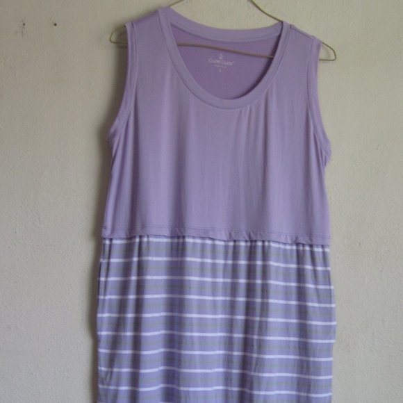 Cuddl Duds Purple Maxi Striped Summer/Spring Tiered Dress - Picture 1 of 5